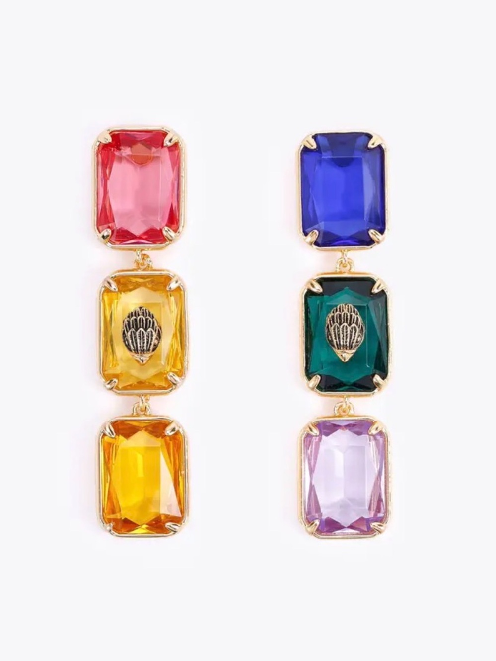NWT Kurt Geiger Rectangle Stone Linear Multicolor Gemstone Drop Earrings
